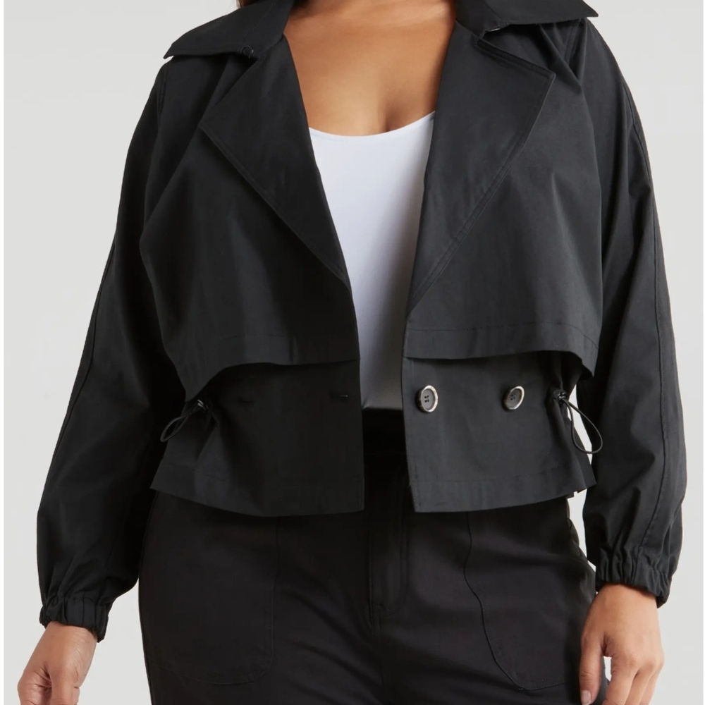 Leonard Water Repellent Double Breasted Black Crop Trench Jacket 18 / 20 M